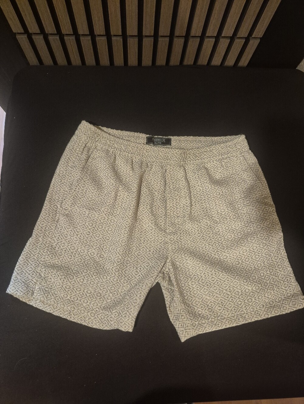 Beige Geometric Athletic Shorts for Men - Elastic Waist